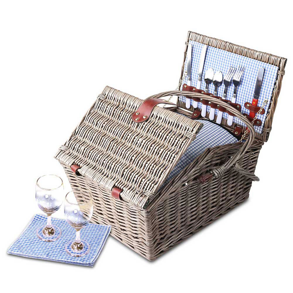 Picnic Basket 4 Person Wicker With Blanket Style 4