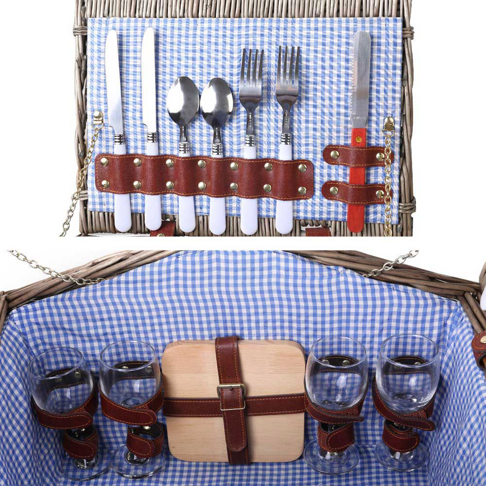 Picnic Basket 4 Person Wicker With Blanket Style 4 - Image 4