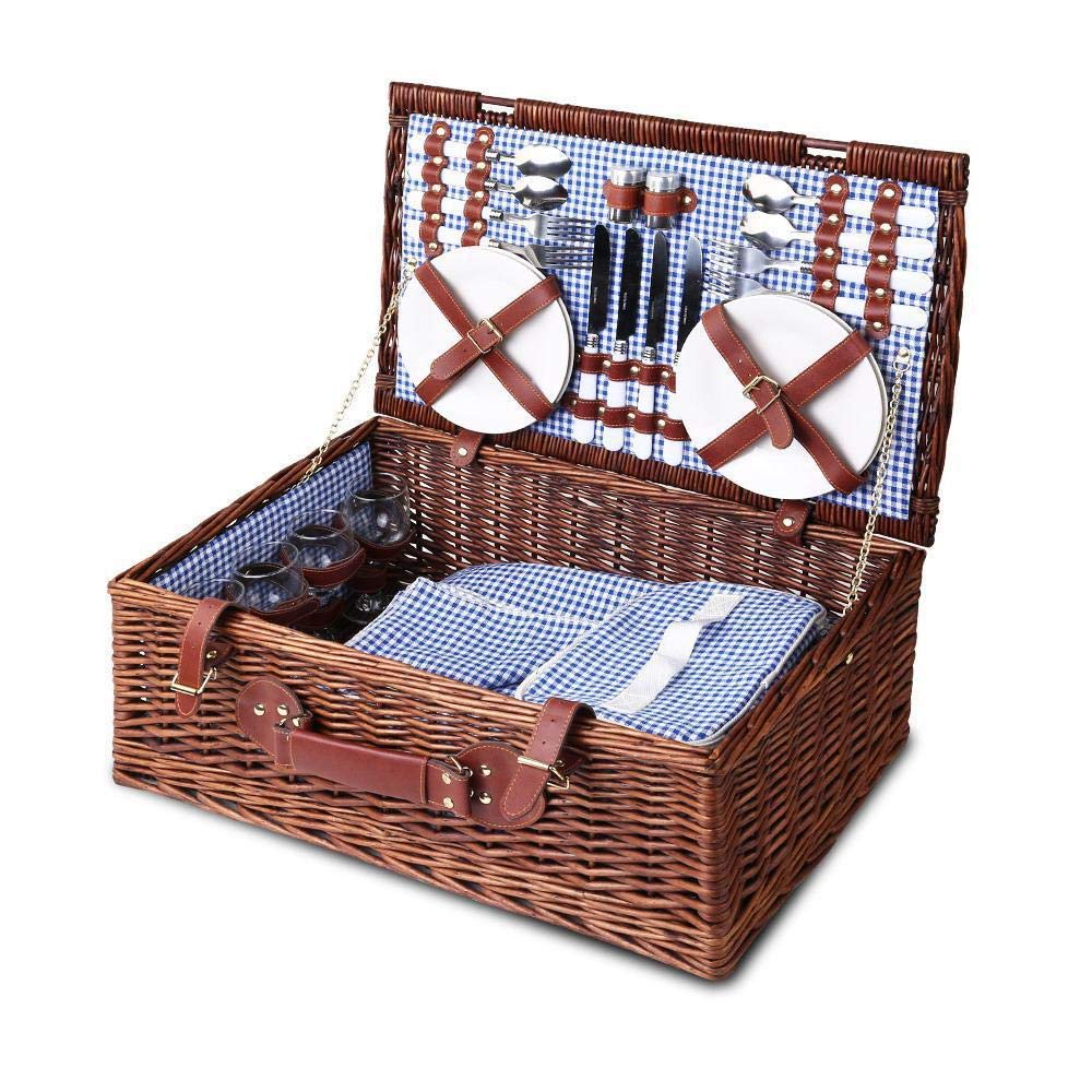 Picnic Basket 4 Person Wicker With Cooler Bag & Blanket Style 2