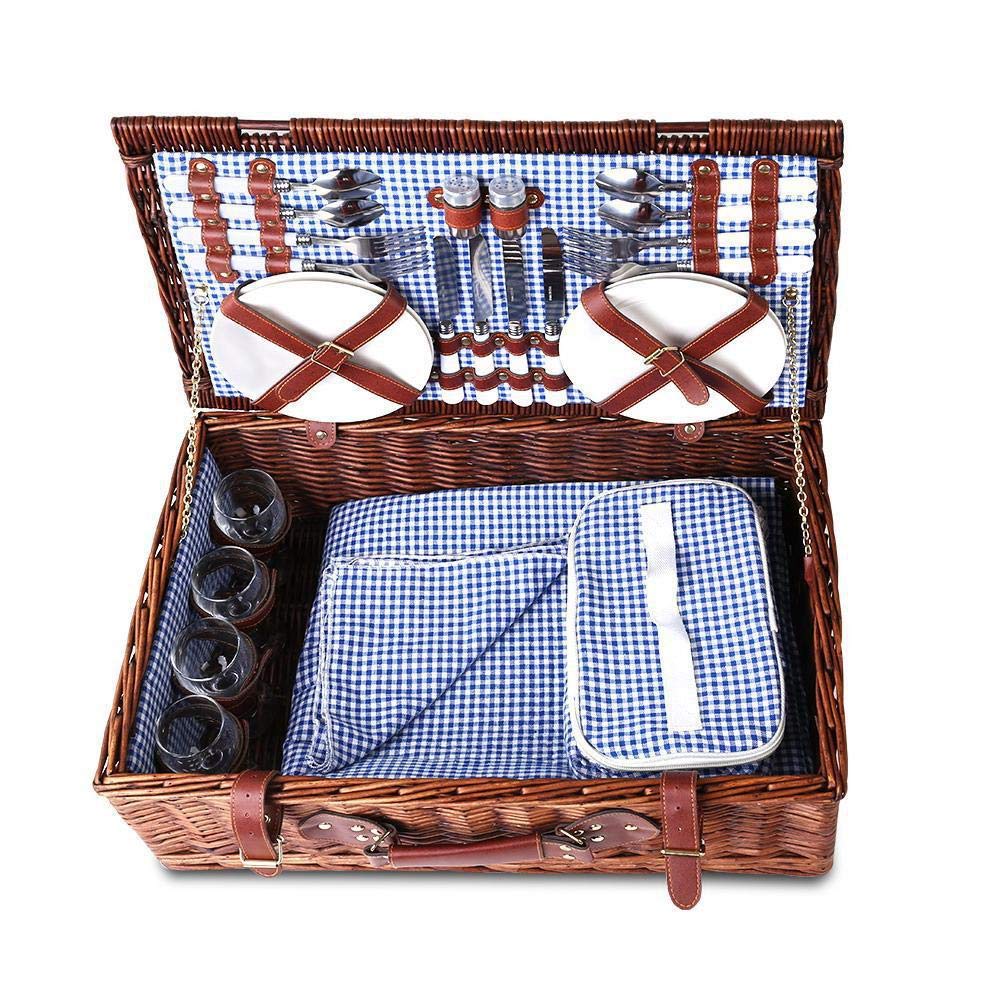 Picnic Basket 4 Person Wicker With Cooler Bag & Blanket Style 2 - Image 2
