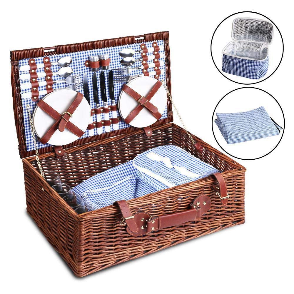 Picnic Basket 4 Person Wicker With Cooler Bag & Blanket Style 2 - Image 3