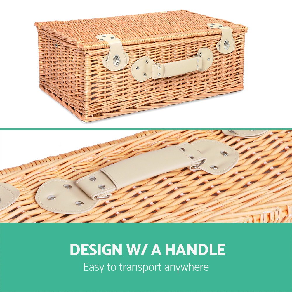 Picnic Basket 4 Person Wicker With Cooler Bag & Blanket - Image 3