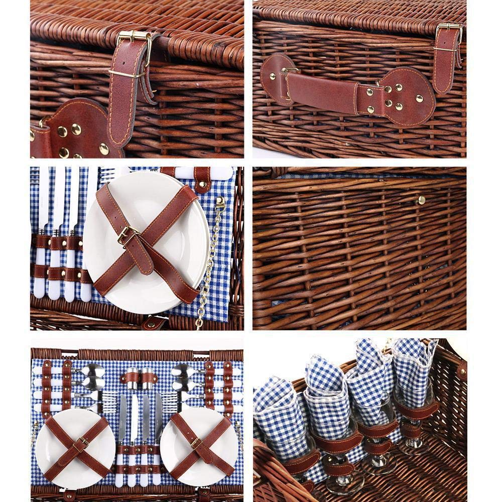 Picnic Basket 4 Person Wicker With Cooler Bag & Blanket Style 2 - Image 7