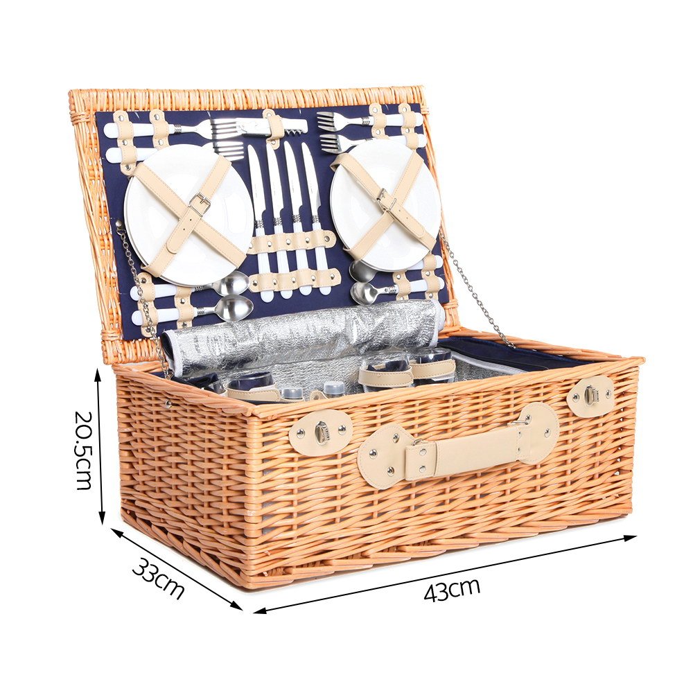 Picnic Basket 4 Person Wicker With Cooler Bag & Blanket - Image 8