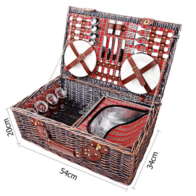 Picnic Basket 4 Person Wicker With Cooler Bag & Blanket Style 3 - Image 2