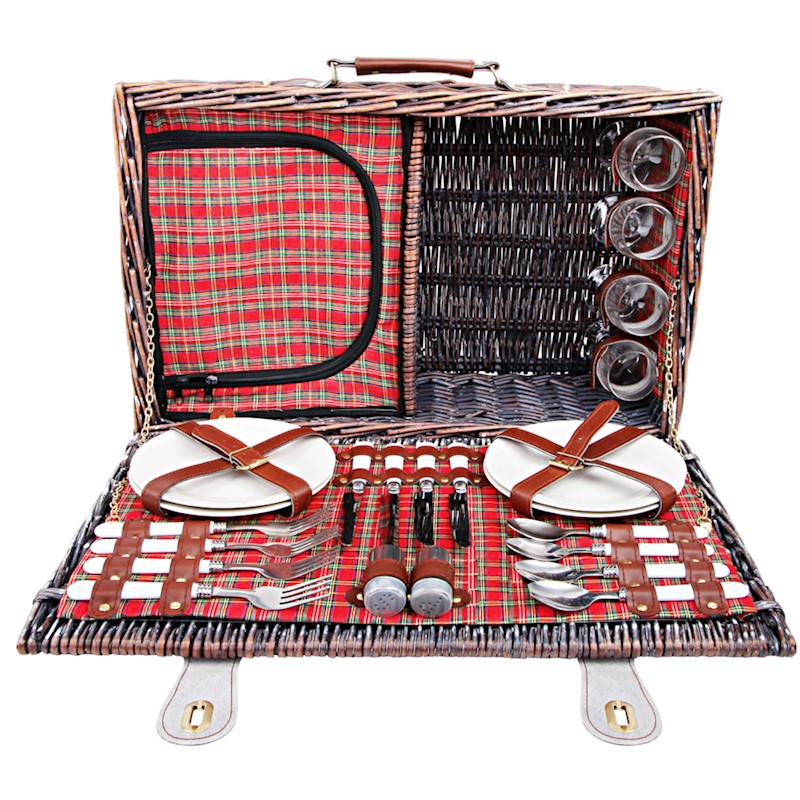 Picnic Basket 4 Person Wicker With Cooler Bag & Blanket Style 3 - Image 8