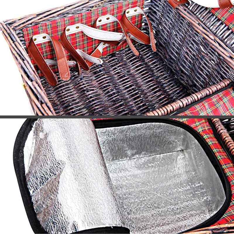 Picnic Basket 4 Person Wicker With Cooler Bag & Blanket Style 3 - Image 9