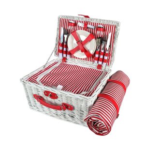 Picnic Basket 4 Person Wicker With Cooler Bag & Blanket Style 5