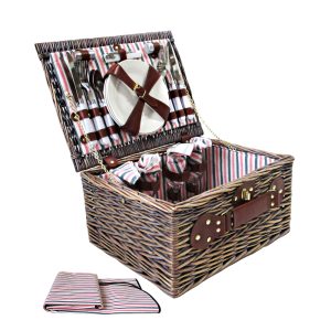 Picnic Basket 4 Person Wicker With Blanket
