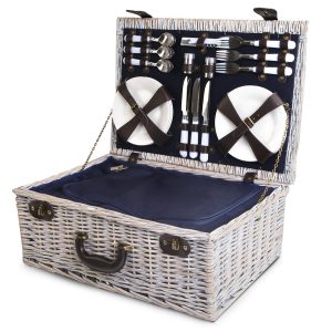 Picnic Basket 6 Person Wicker With Cooler Bag & Blanket