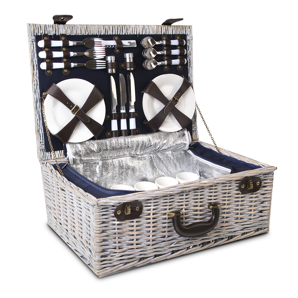 Picnic Basket 6 Person Wicker With Cooler Bag & Blanket - Image 2