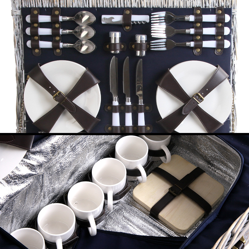 Picnic Basket 6 Person Wicker With Cooler Bag & Blanket - Image 7
