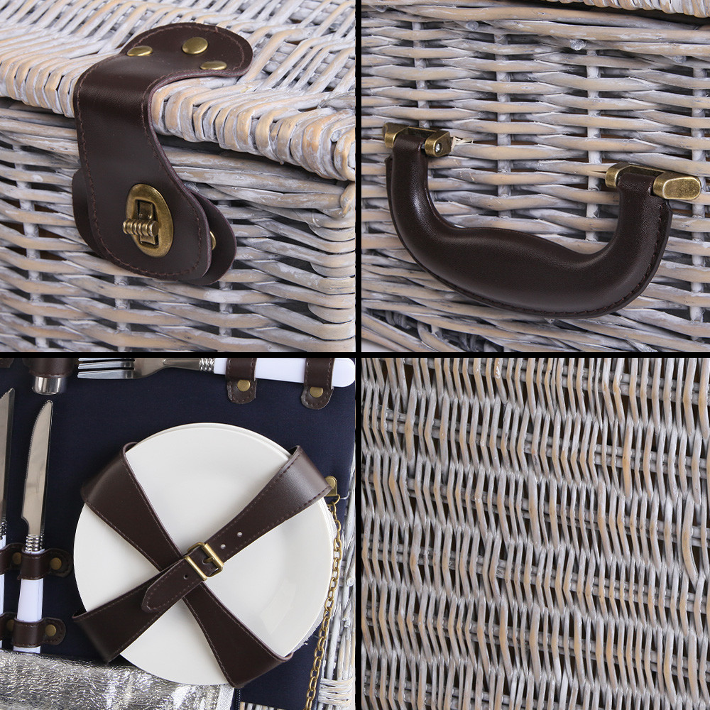 Picnic Basket 6 Person Wicker With Cooler Bag & Blanket - Image 8