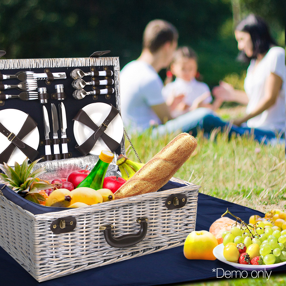 Picnic Basket 6 Person Wicker With Cooler Bag & Blanket - Image 9