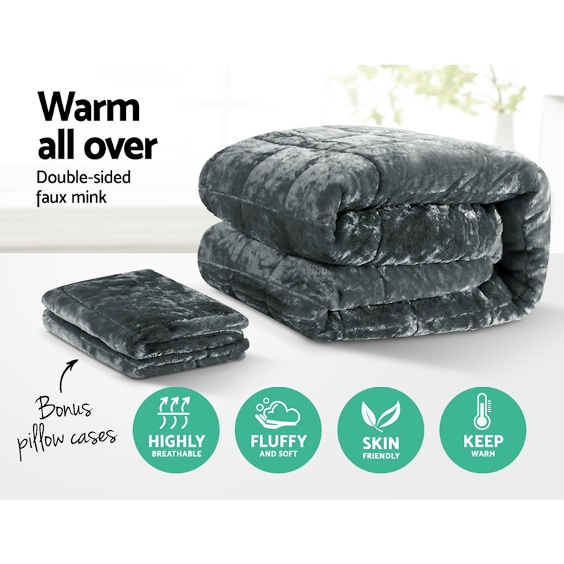 Quilt Faux Mink 500gsm Charcoal - Image 2