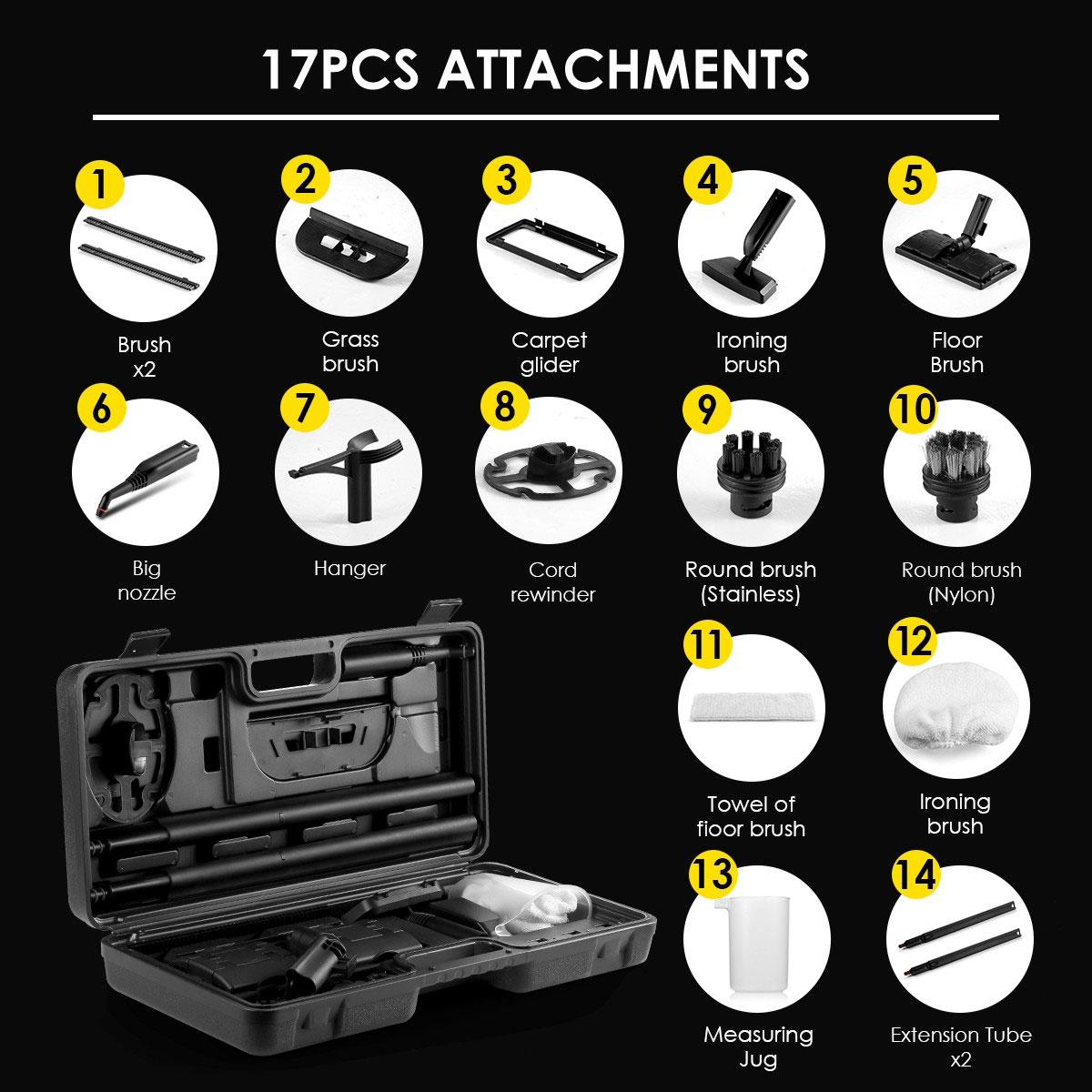 Steam Cleaner 2000w 1.5L 13 in 1 Yellow - Image 3