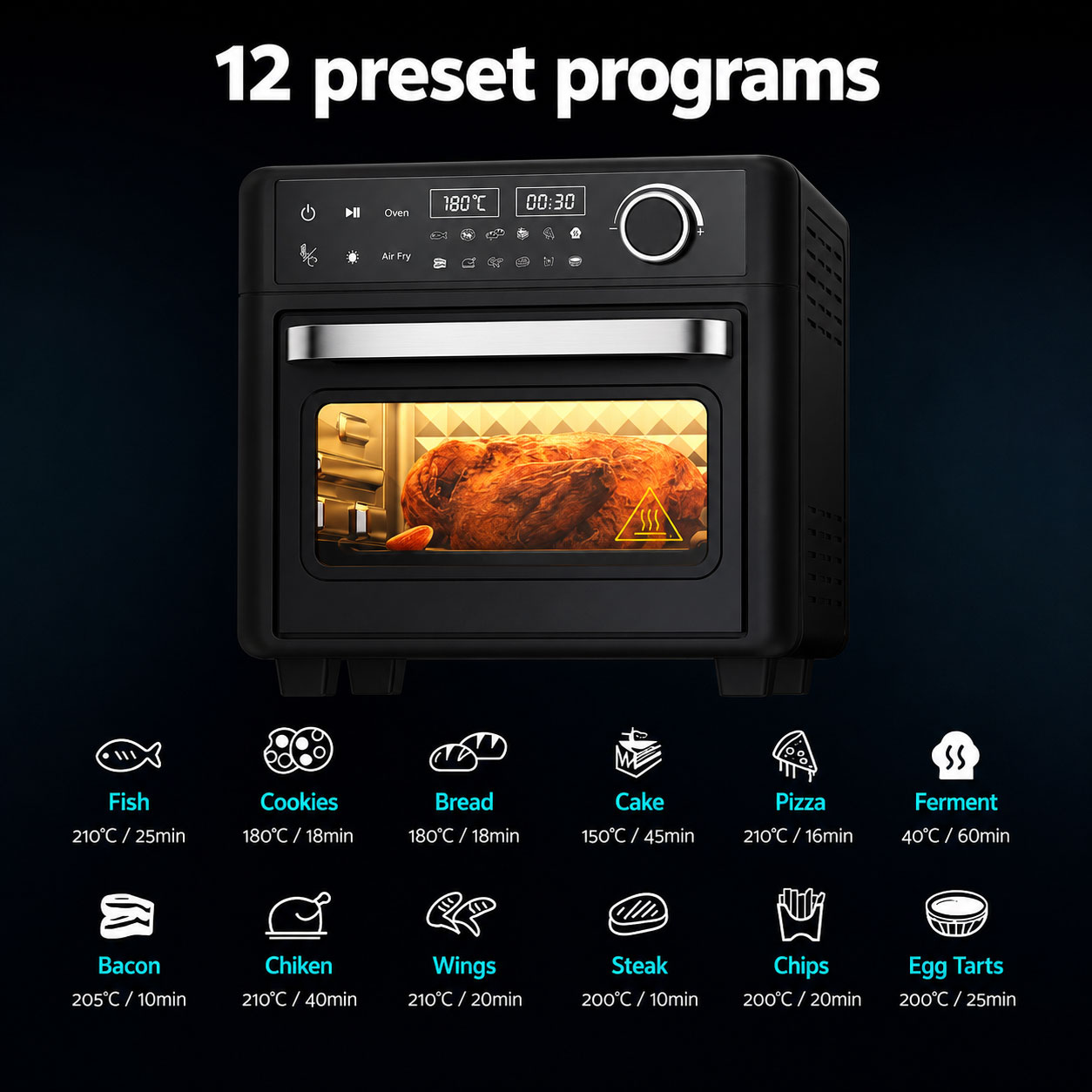 20L Air Fryer Oven 1400W Black - Image 3