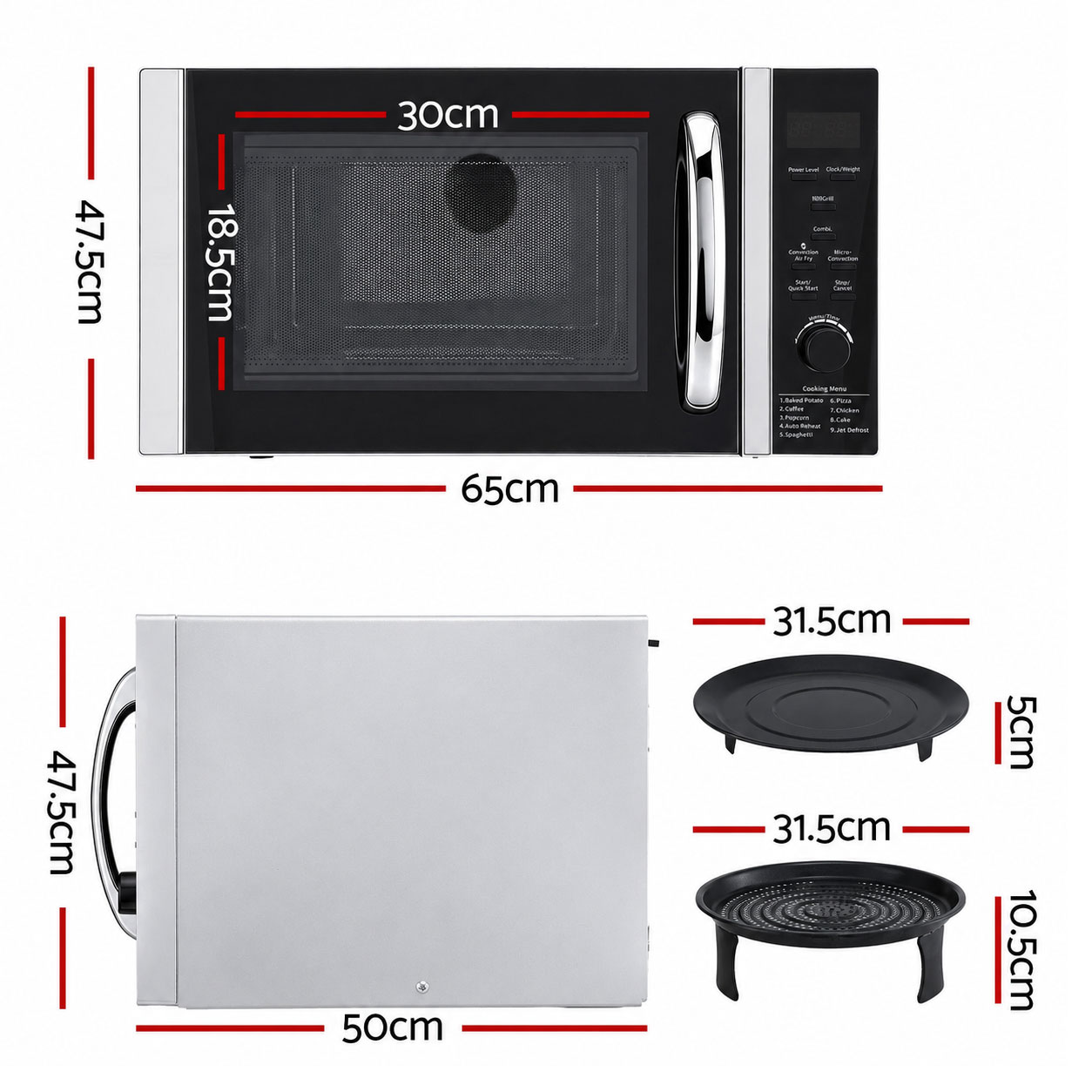 30L Air Fryer Oven 2200W Microwave Silver - Image 2