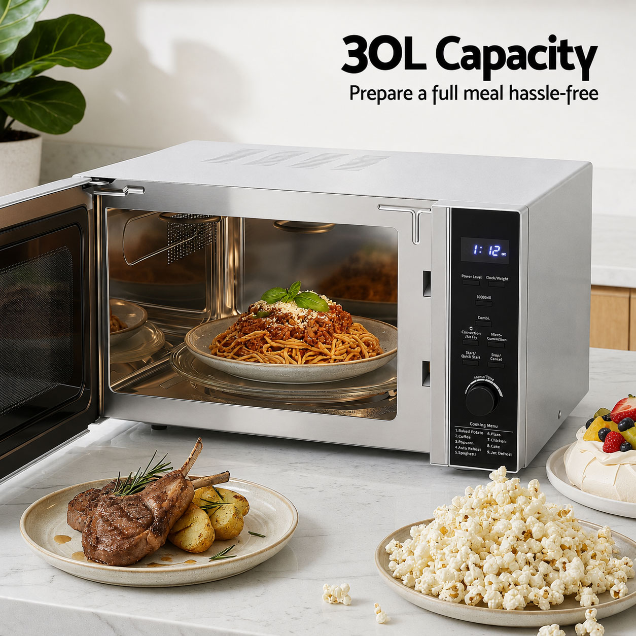 30L Air Fryer Oven 2200W Microwave Silver - Image 3