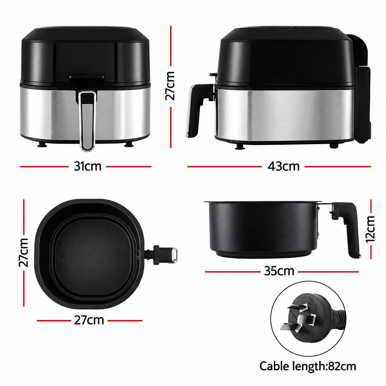 5.5L Air Fryer 1500W Grill Combo Black & Silver - Image 2