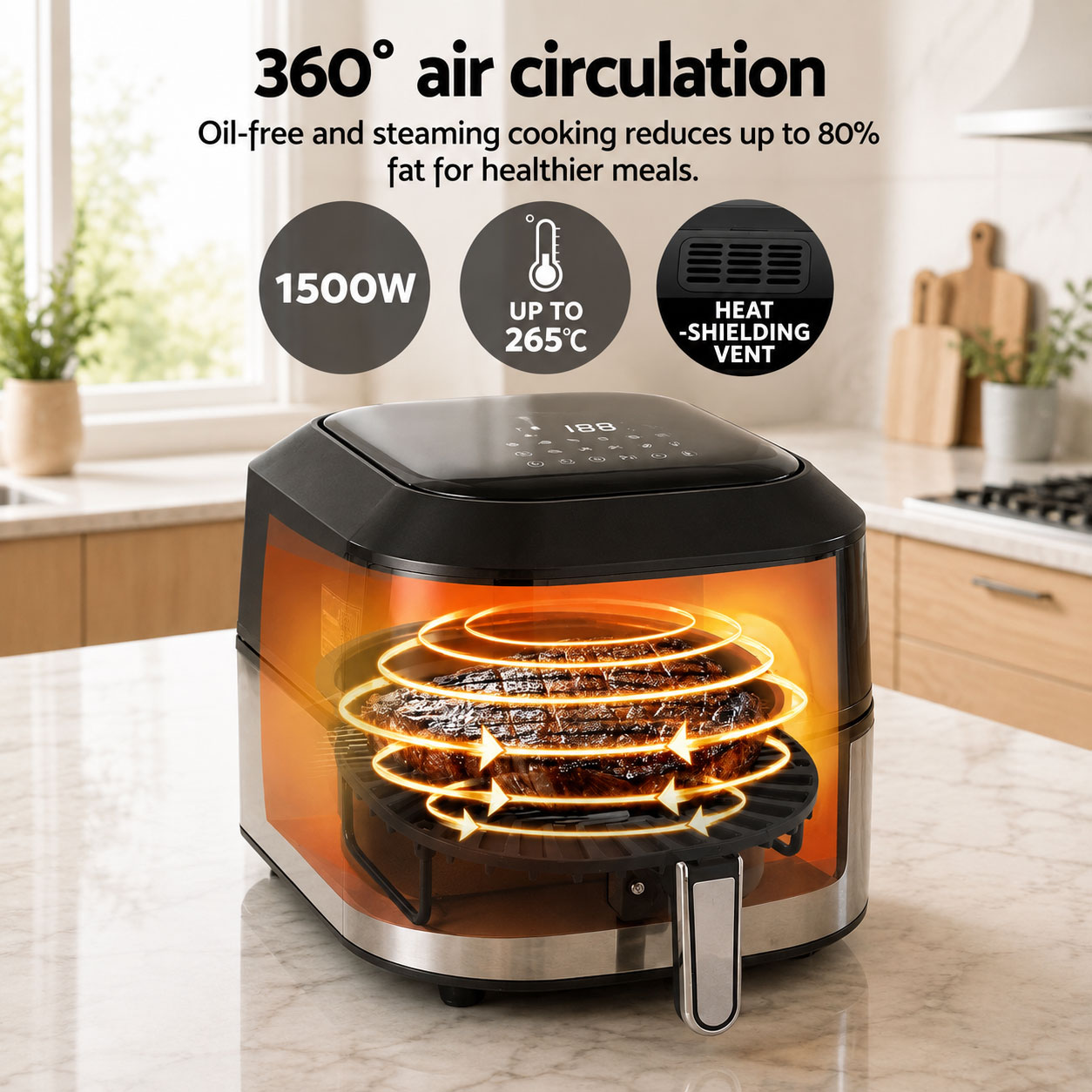 5.5L Air Fryer 1500W Grill Combo Black & Silver - Image 5