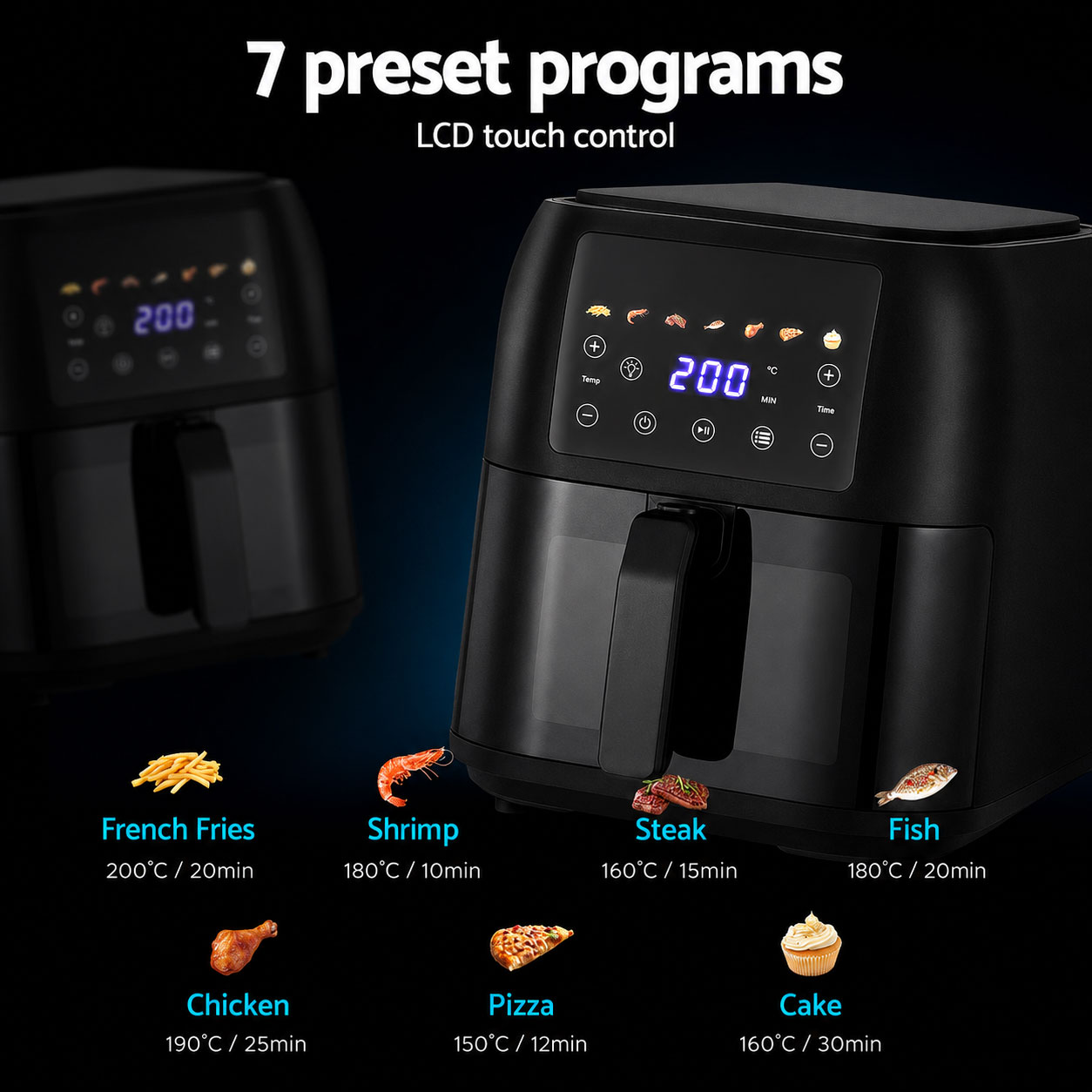 8L Air Fryer 1700W Black - Image 3