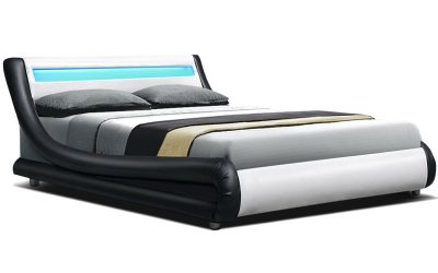 Leather Bed Frame LED Alex Black & White