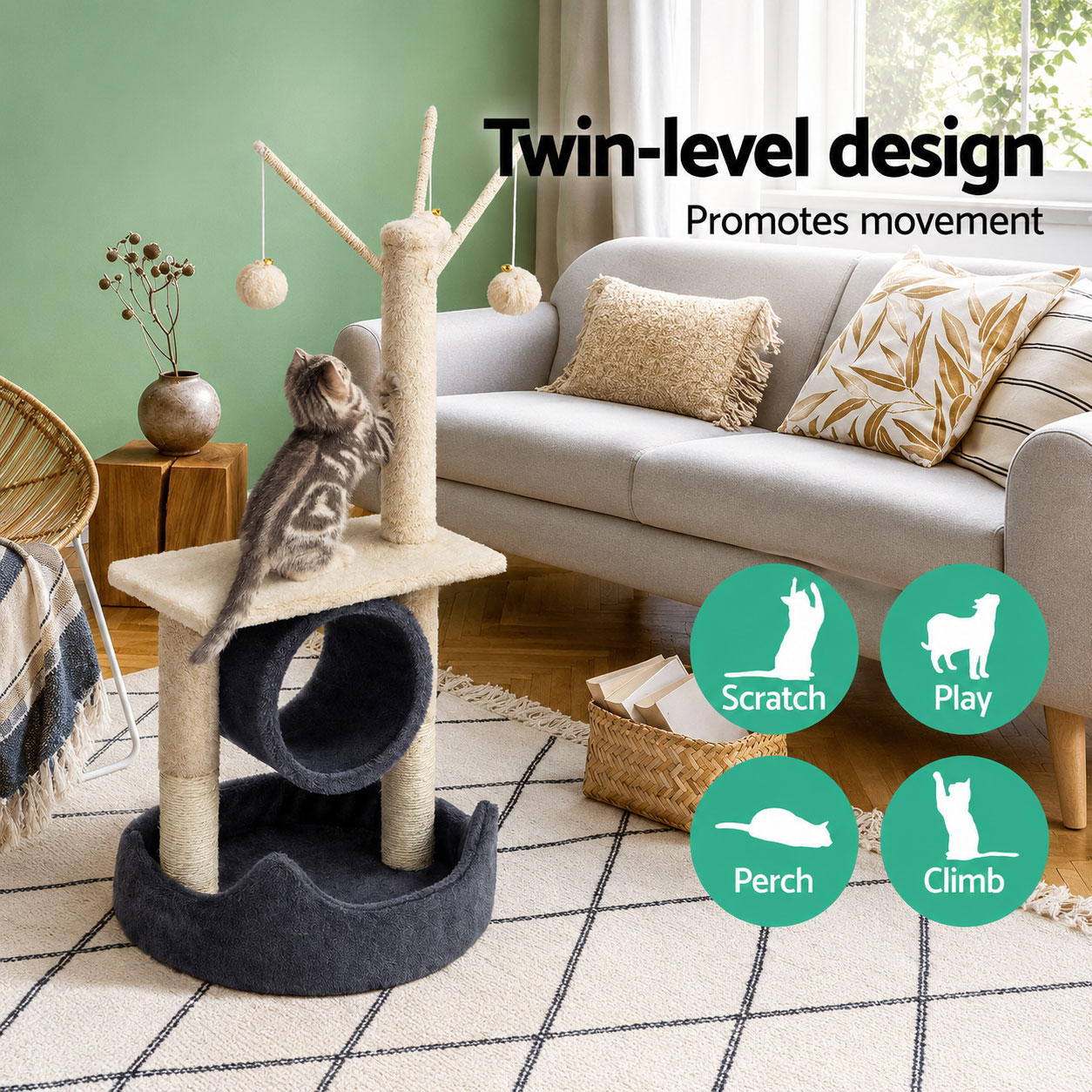 Cat Kitten Toy 76cm Scratching Tree Grey - Image 2
