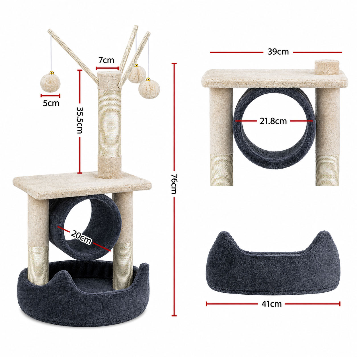 Cat Kitten Toy 76cm Scratching Tree Grey - Image 3